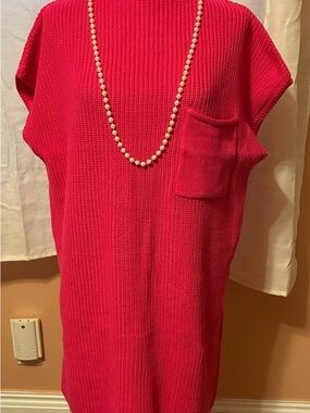 Zenana Women’s Hot Pink Knit Pocket Tunic Top Size L